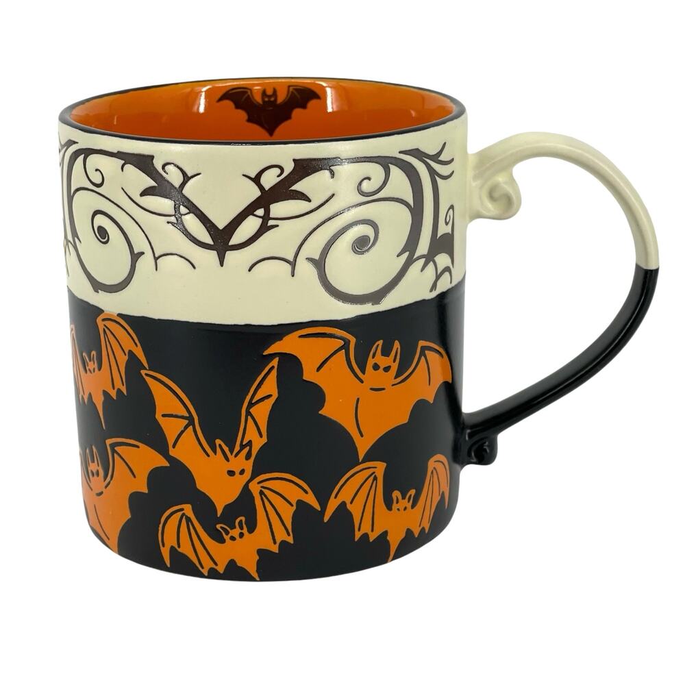 Eli + Ana Bats Halloween Spooky Mug in Orange and Black Eerie Fun Dracula Witch